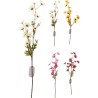 Five artificial flower stems in various colors, showcasing white, yellow, and pink blooms.
