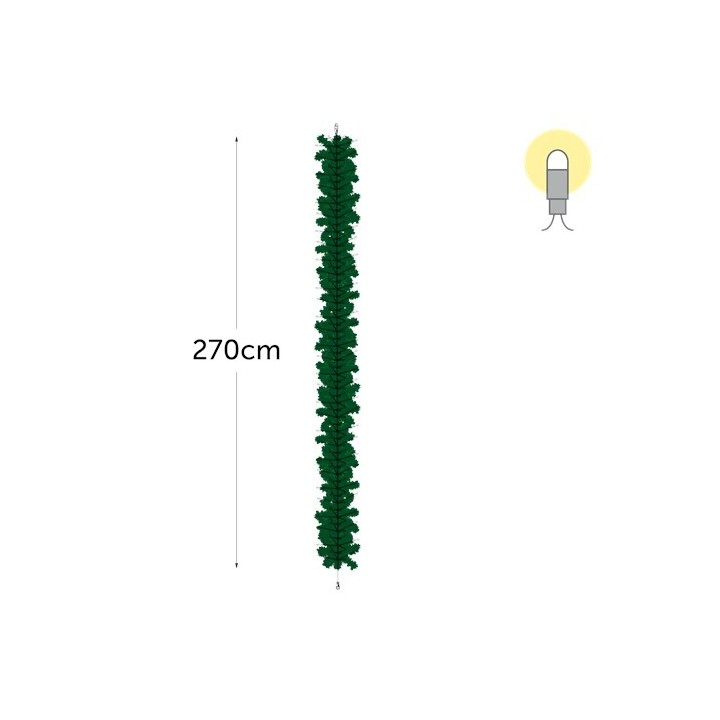 Groene kerstversiering van 270 cm, met een natuurlijke uitstraling en een heldere lichtbron.