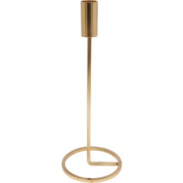 Eenvoudige, moderne kaarsenhouder van goudkleurig metaal met een strakke, minimalistische vorm.