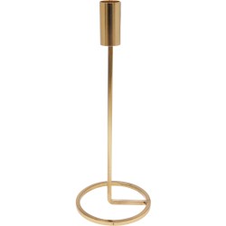 Eenvoudige, moderne kaarsenhouder van goudkleurig metaal met een strakke, minimalistische vorm.