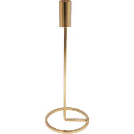 Eenvoudige, moderne kaarsenhouder van goudkleurig metaal met een strakke, minimalistische vorm. Eenvoudige, moderne kaarsenhouder van goudkleurig metaal met een strakke, minimalistische vorm.