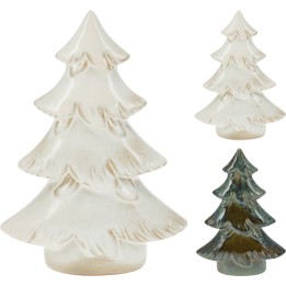 Drie glazen kerstbomen in verschillende groottes, met een glanzende, witte en groene afwerking.