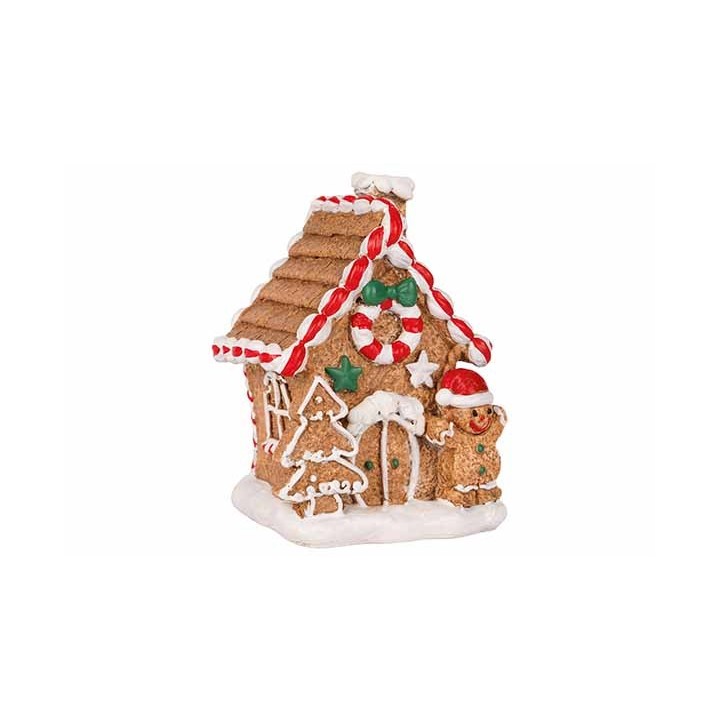 Een schattig peperkoekhuisje met kleurrijke versieringen en een sneeuwbedekking.