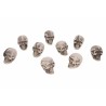 A collection of small, gray skulls with detailed features arranged in a scattered pattern.