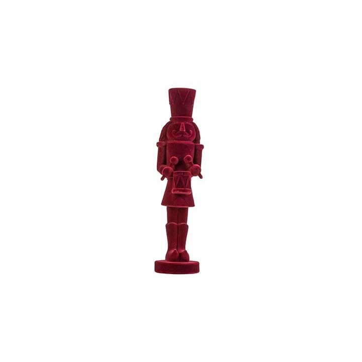 Dieprode nutcracker van hout, met een feestelijke uitstraling en gedetailleerde kleding.