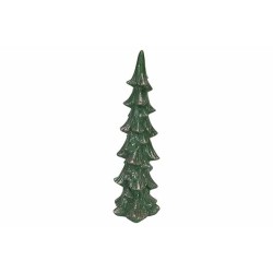 A tall, glossy green ceramic Christmas tree with pointed branches.