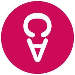 A simple white lightbulb icon inside a vibrant pink circle.