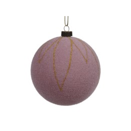 Zachte, paarse kerstbal met gouden lijnen, elegant en sfeervol.