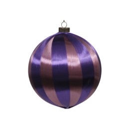 A round ornament with elegant purple and bronze stripes, shiny and festive.