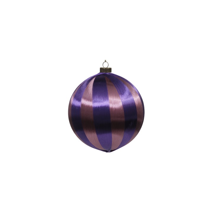 A round ornament with elegant purple and bronze stripes, shiny and festive.