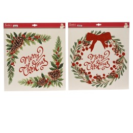 Two festive wreath designs with "Merry Christmas" in elegant red script, adorned with pinecones a...