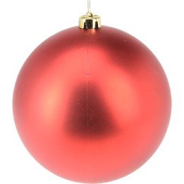 A shiny red ornament with a smooth surface and a gold top for hanging.