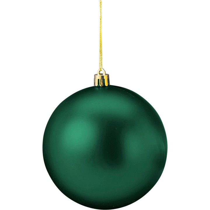 A shiny, deep green ornament with a smooth surface and a golden hanger.