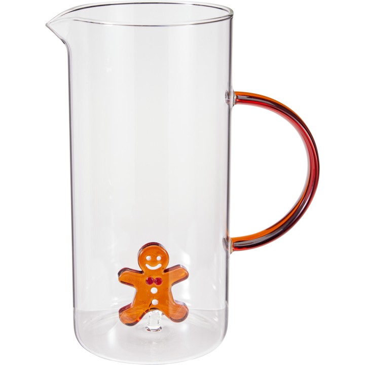 Transparante kan met een vrolijke, oranje gembermannetjesdecoratie binnenin.