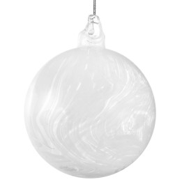 Doorzichtige glazen bal met een marmerachtige structuur in wit en subtiele grijze lijnen.