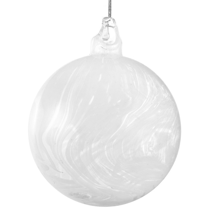 Doorzichtige glazen bal met een marmerachtige structuur in wit en subtiele grijze lijnen.
