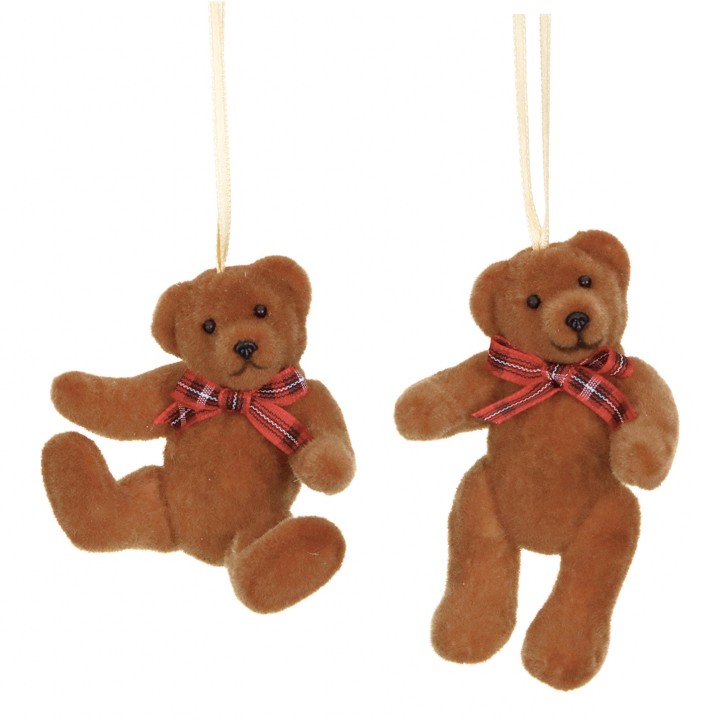 Flocked Christmas bear with bow