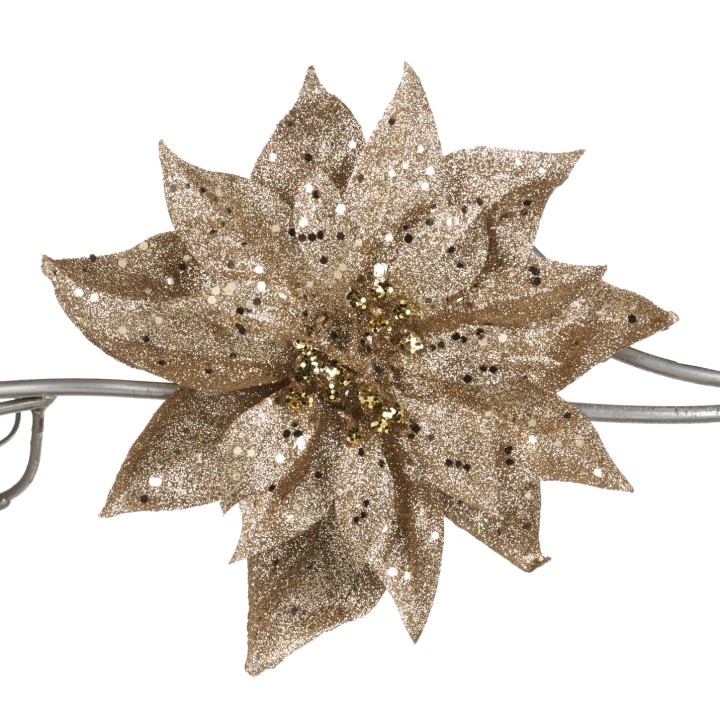 Glitter poinsettia clip champagne and gold