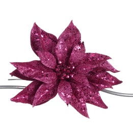 Glitter poinsettia clip hot pink