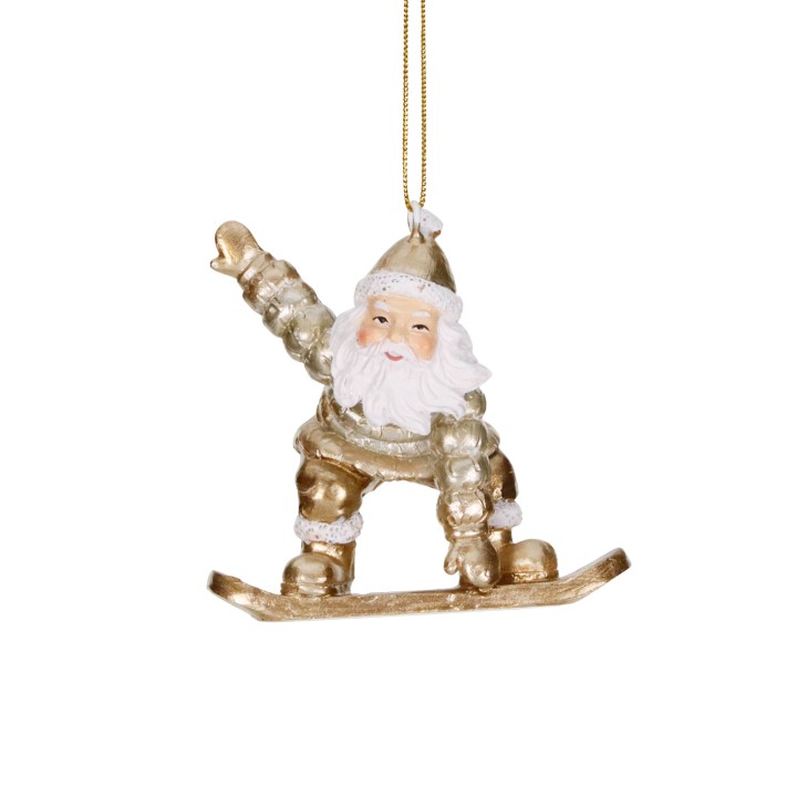 Santa on snowboard ornament