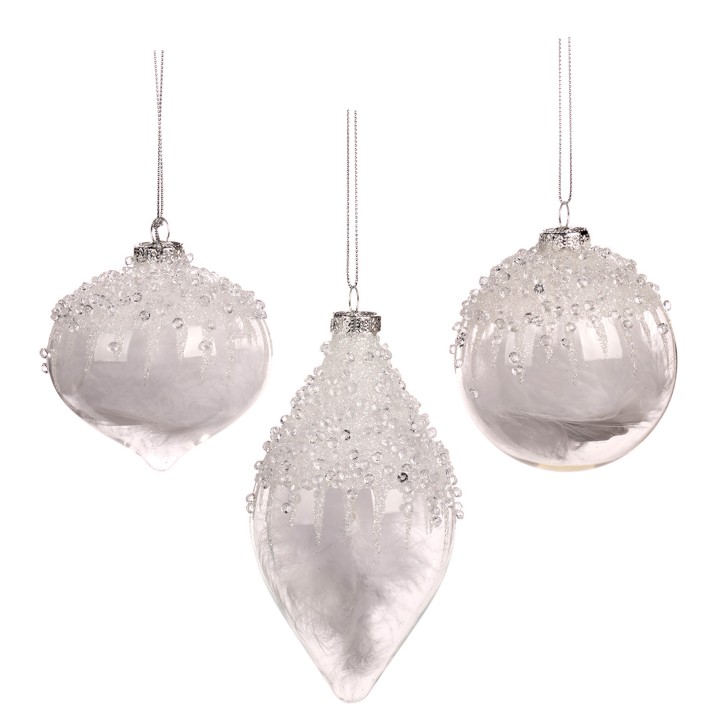 Glass ornament with white plumes