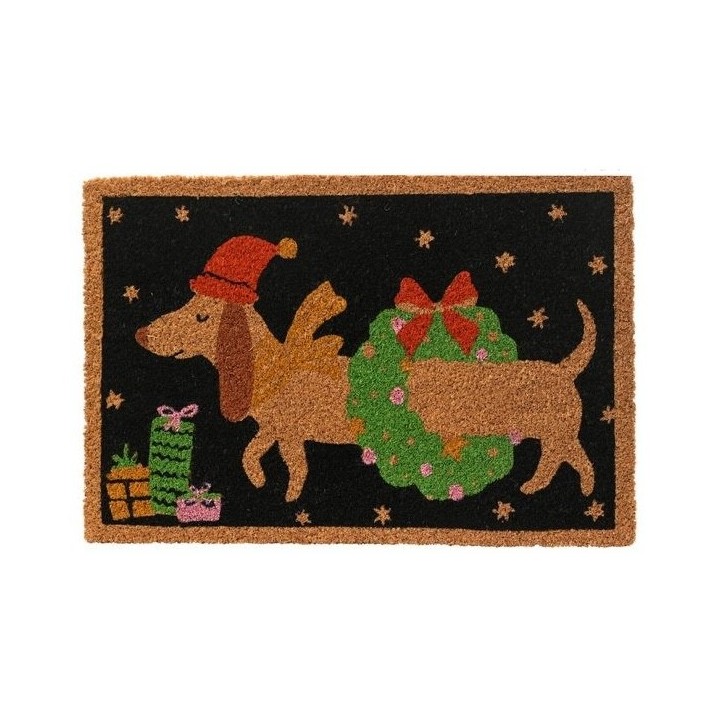 Coir doormat dachshund with wreath