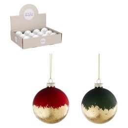 6 glazen kerstballen rood en groen met goud 8 cm