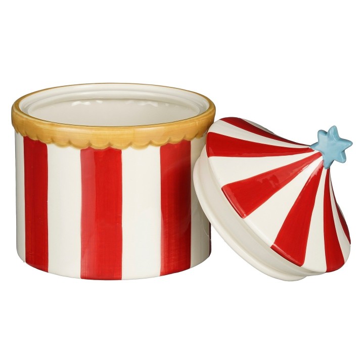 Keramieken koekjespot circus rood-wit 18 cm