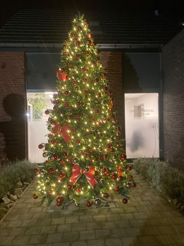 Kerstboom versierd met verlichting